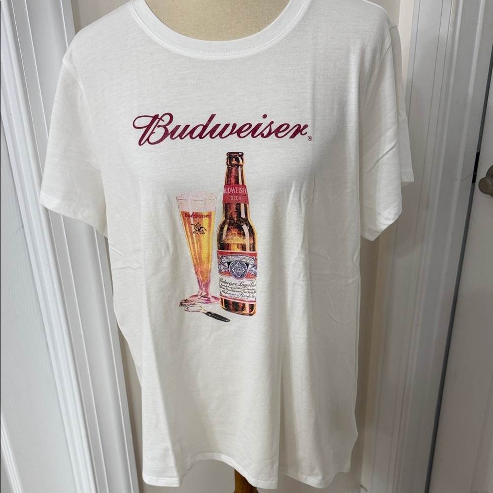 Lucky Brand Budweiser Tee with Red Logo and Beer Graphic